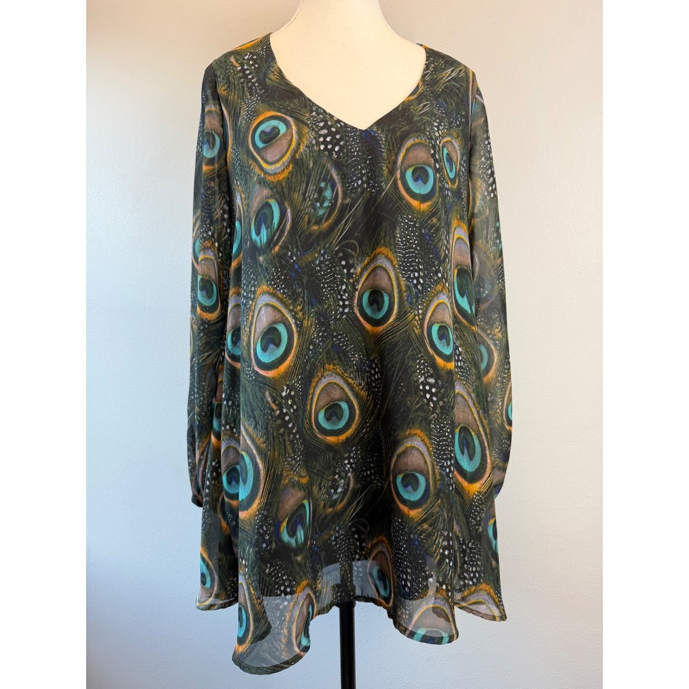 Show Me Your Mumu Small Donna Michelle Tunic Peacock Feather Print Wide Flowy